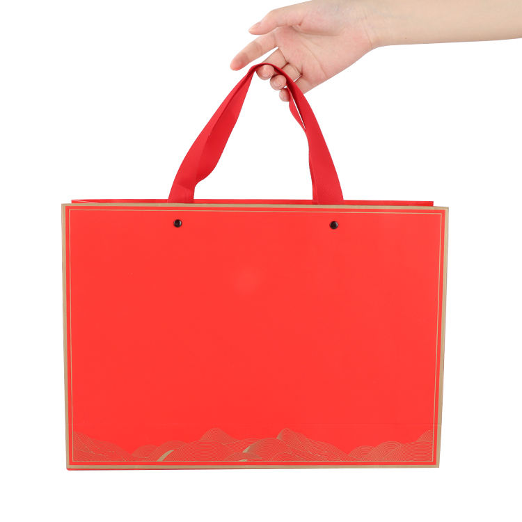 Custom print luxury red packaging gift carry bags shopping paper bags with handle