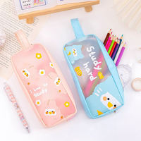 Étui à crayons et classeur transparent en PVC personnalisé avec fermeture éclair, petit et mignon, pour filles, avec rangement pour fournitures scolaires pour enfants