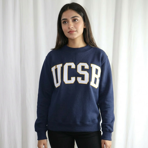 UCSB <b>NAVY</b> BLUE Hooded 100% Cotton Fleece Winter Vintage High Street Hoodie with White Applique Embroidery URBAN PRODUCTIONS - Product Image 1