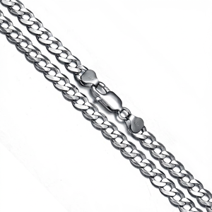 สร้อยคอเงินแท้ 925 ชุบโรเดียมแบบ Curb & Cuban Link สำหรับผู้ชาย ขายส่ง |   ของขวัญแต่งงาน |   ดีไซน์ขัดเงาหกเหลี่ยม - Product Image 1