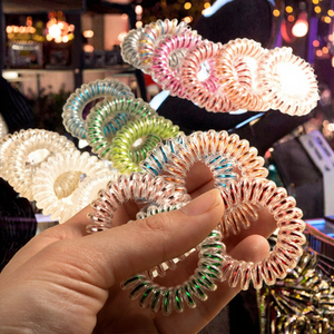 En gros, élastiques à <span class=keywords><strong>cheveux</strong></span> pour femmes <span class=keywords><strong>de</strong></span> 5,5 cm en plastique élastique, brillants, style sirène, en spirale, type <span class=keywords><strong>fil</strong></span> <span class=keywords><strong>de</strong></span> téléphone - Product Image 3
