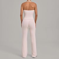 NCLAGEN Ensemble deux pièces uni pour femme, haut dos nu sans manches et pantalon évasé taille en V rehausseur de hanches, idéal pour le sport, le yoga et le fitness