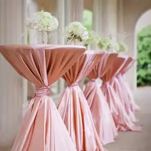 Toalha de mesa redonda de cetim rosa Glod de alta qualidade com 180 cm/72 polegadas de diâmetro para festas de casamento glamourosas