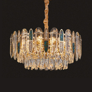 Lustre moderne de luxe en cristal K9 pour salle à manger et chambre à coucher, ampoules LED E14 incluses, luminaire plaqué or à intensité variable - Product Image 1