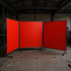 Cortina de Vinilo Roja de 6 x 6 Pies, 3 Paneles, con 12 Ruedas Giratorias, Mampara Móvil para Protección de Taller - Product Image 2