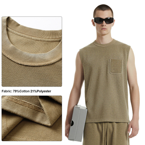 Camiseta sin mangas para hombre, 100% algodón, con logo personalizado, efecto lavado y desgastado, para deporte al aire libre, venta al por mayor - Product Image 3