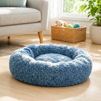 Coussin rond luxueux pour chien, type donut, apaisant, en peluche longue et moelleuse, avec housse amovible et lavable, portable, pour chat et chien