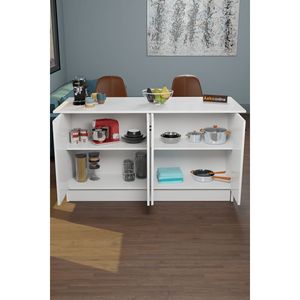 Gabinete de Almacenamiento Multiusos Vera Moderno Blanco con 4 Estantes, Isla de Cocina y Carrito - Product Image 4