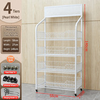 Étagère de présentation pour magasin de détail, 4 niveaux, en fil métallique, avec roulettes, pour bonbons, boissons et marchandises, largeur 50 cm