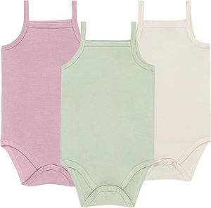 Bodysuit Tanpa Lengan Serat Bambu Musim Panas untuk Bayi Laki-laki & Perempuan, Romper Segitiga Model Sling Tank Top - Product Image 1