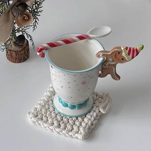 Linda Taza de cerámica de estilo navideño, copa de vino de estilo suave de lunares azul claro, pequeña taza de agua para el hogar - Product Image 2