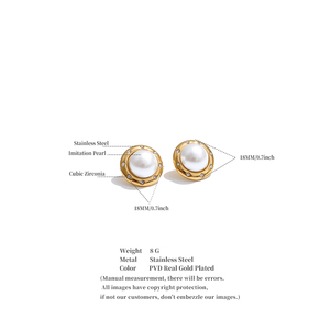 JINYOU 7230 <span class=keywords><strong>Orecchini</strong></span> Vintage in Acciaio Inossidabile Placcato Oro con Perle e Zirconia Cubica, <span class=keywords><strong>Orecchini</strong></span> a Perno Rotondi per Donna - Product Image 6