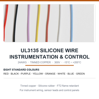 Fil d'instrumentation en silicone UL3135 AWG24, 300V, 200°C, haute température, flexible, en cuivre étamé, câble de capteur, MOQ 305m