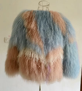YR316 aceptar personalizado hacer mujeres cuello redondo moda bloque Color abrigo Real mongol chaqueta de piel de cordero - Product Image 2