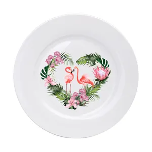 Service de vaisselle en porcelaine avec motifs de flamand rose, ensemble d'assiettes blanches unies en céramique, nouvelle collection, vente en gros