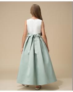 Vestido de Satén con Cuello Redondo para Niñas, Diseño 2025, Estilo Dulce con Lazo Decorativo, Gran Venta para Cumpleaños, Fiesta de Flores, Largo hasta la Rodilla, para ODM - Product Image 3