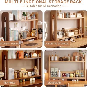 Étagère de bureau en bois massif, multi-niveaux, design minimaliste, organisateur sur pied pour espace de travail - Product Image 2