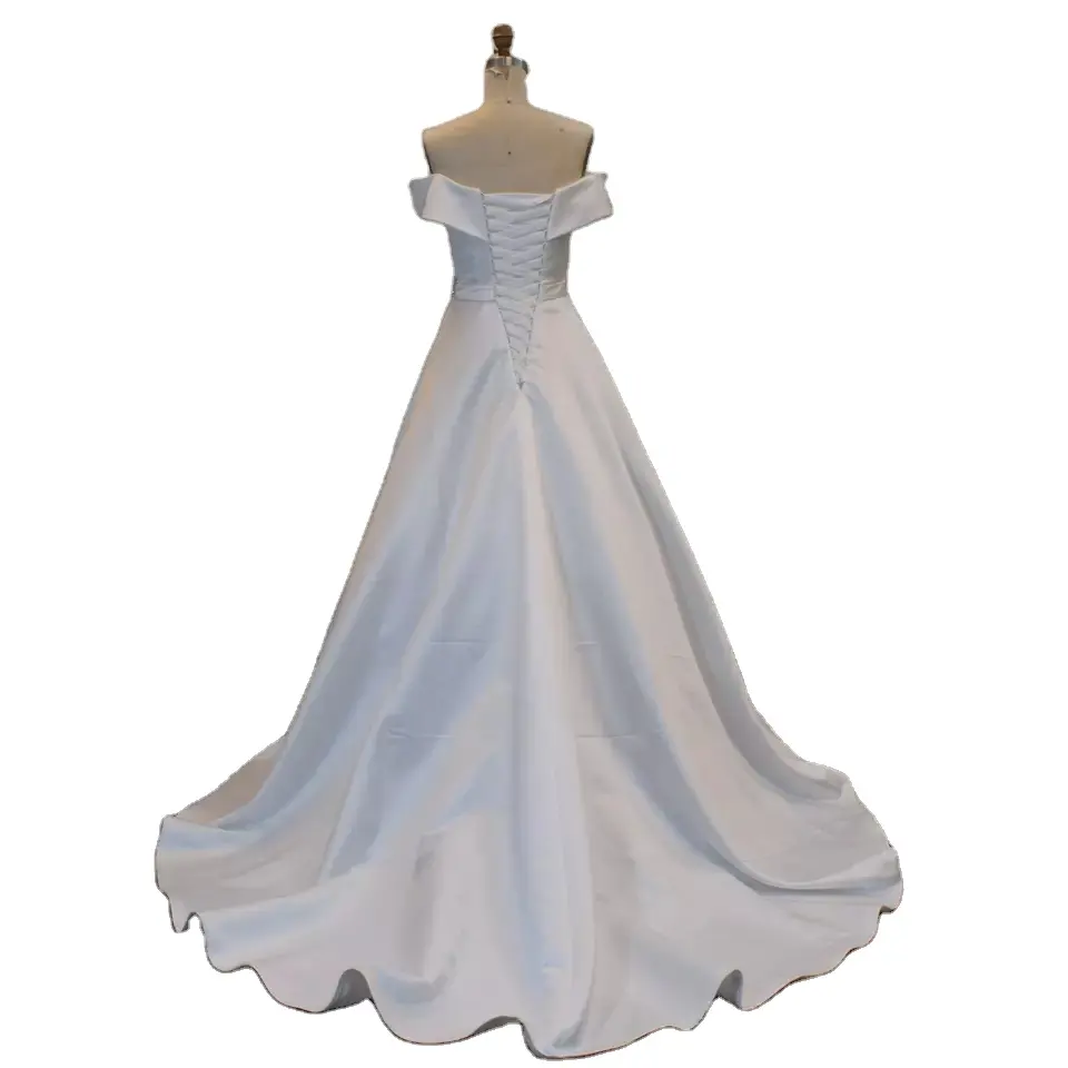 Abito da sposa senza maniche con spalle scoperte in raso di vendita calda abito da ballo con scollo dritto con fascia di perline