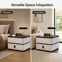 Table de chevet intelligente avec chargeur sans fil, 2 tiroirs, table de chevet moderne, compatible avec les chats, en cuir microfibre