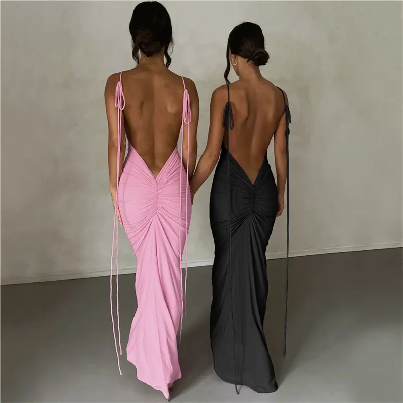 INS EuropeAn-American style 2023 summer new women's fashion halter sexy backless slim dress