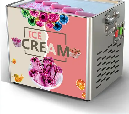 เครื่องทำไอศกรีมแบบม้วนกระทะแบนเครื่องทอดไอศกรีมกระทะเดียว