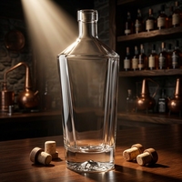 Botella de Whisky de Vidrio Poligonal de 750 ml, Botella de Tequila Facetada con Base de Montaña, Recipiente para Ginebra con Fondo Grueso