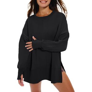 FOXA Sweat-shirt surdimensionné pour femme, col rond, manches longues, avec trou pour le pouce, haut en polaire respirant pour la mode d'automne - Product Image 1
