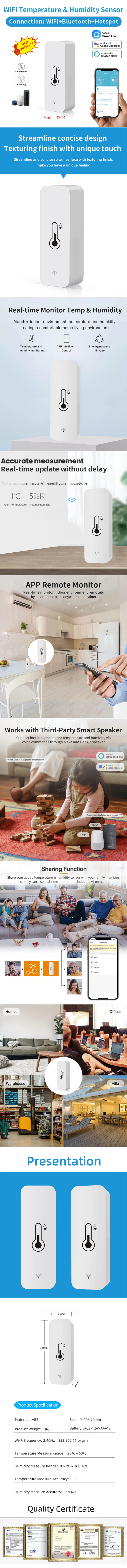 Glomarket Tuya Wifi Temperature Sensor Smart Hygrometer Thermometer With Google Alexa