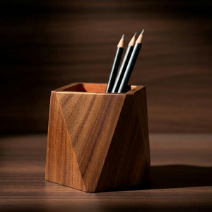 Geometric Wooden Pencil Holder <b>Minimalist</b> <b>Desk</b> Organizer for Office Tabletop Home Decor Durable Wood Pen Stand - Product Image 1