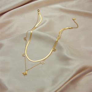 European American Style Double Layer Butterfly Clavicle <b>Chain</b> Gold <b>Titanium</b> Steel Necklace Gift - Product Image 3