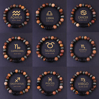 Pulseras de Piedras Naturales de Ojo de Tigre con 12 Signos del Zodiaco, Joyería de Horóscopo, Venta al por Mayor, Disponibles en Stock