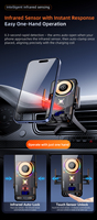 Support de téléphone de voiture à chargement sans fil 15W avec lumière LED, pince automatique, ventilateur de refroidissement et rotation à 90 degrés pour grille d'aération