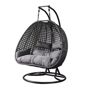 Fauteuil suspendu noir en acier et PE, design pastoral, à double fond <span class=keywords><strong>plat</strong></span>, avec feuilles artificielles, pour balcon extérieur, chambre d'hôtes et chambre à coucher - Product Image 6