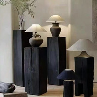 Tabouret bas et support à fleurs en bois massif noir carbonisé de style Wabi-sabi moderne pour salon, table d'appoint décorative
