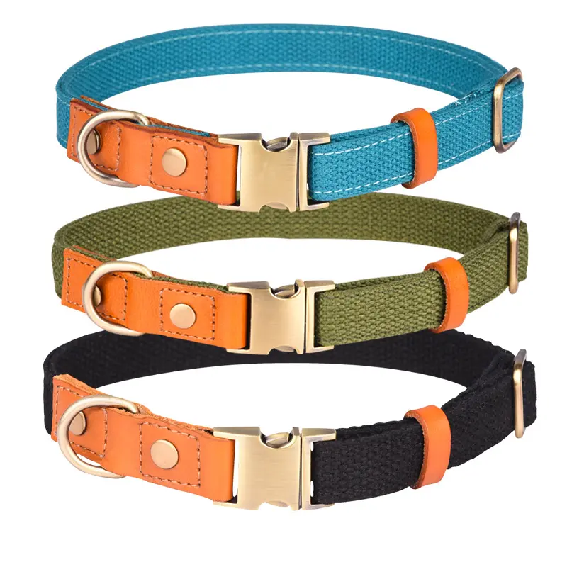 New Designer Leder Polyester gespleißt Haustier halsband Echtes Leder Katzen Hunde halsband Haustier bedarf Großhandel