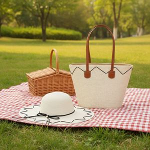 Fashion Women Straw Bag <b>Hat</b> Set <b>Summer</b> Outdoor Travel Beach Straw Handbag <b>Ladies</b> Straw Tote Bag - Product Image 2