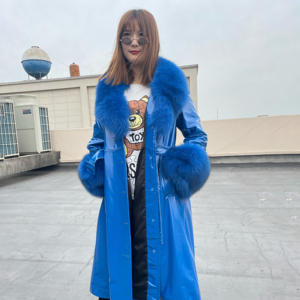 Vente flash <span class=keywords><strong>Black</strong></span> <span class=keywords><strong>Friday</strong></span> Janefur Manteau en fourrure de renard naturelle chaud d'hiver pour femmes grandes tailles avec col et poignets en fourrure véritable en cuir - Product Image 4