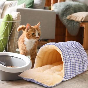 Winter Warm Cat Dog Bed Oval Plaid Pet Mat Thickened Soft Sleeping Bed For Small Pets Four Seasons Use - Product Image 2