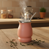 Venta al por mayor de fábrica: Mini taza de acero inoxidable de doble pared con aislamiento al vacío de 240 ml para yerba mate, con bombilla y pajita, ideal para fiestas.