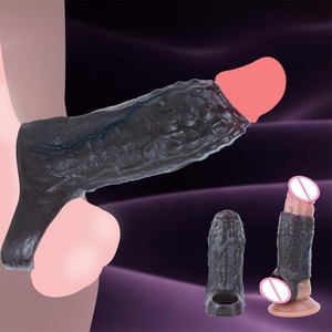 SXXY New Black Silicone Penis Sleeve Realistic Hollow <b>Dildo</b> Male Dick Enlargement Wholesale Sex Toy for Men Delay Ejaculation - Product Image 1