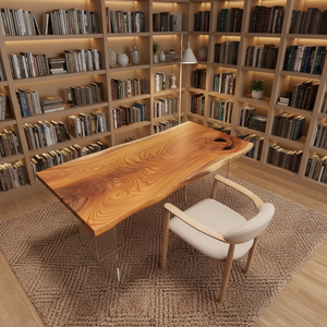 Table de réunion élégante en bois massif à bord naturel, mobilier de bureau contemporain, robuste, écologique, polyvalente, pour hôtel et usage commercial - Product Image 1