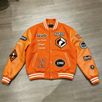 Veste universitaire pour homme en cuir PU véritable avec broderie personnalisée et écussons en chenille, style Letterman Bomber, fabrication usine