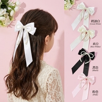 En gros, pinces à cheveux pour femmes avec nœuds en ruban de satin de soie et grandes perles, à longue queue, pour enfants et femmes, pour usage quotidien, fêtes et cadeaux