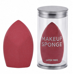 Éponge de maquillage rouge bordeaux sans latex en forme de goutte d'eau, avec étui transparent pour le mélange du fond de teint - Product Image 1