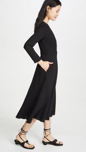 De <span class=keywords><strong>algodón</strong></span> de manga larga de otoño negro liso con cuello en V <span class=keywords><strong>Mujer</strong></span> vendaje <span class=keywords><strong>vestido</strong></span> casual - Product Image 4