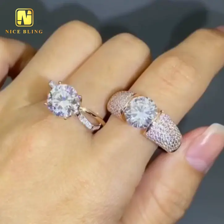 Bán Buôn Nhẫn Set 10Mm Chính Đá 925 Sterling Silver Bạc VVS Moissanite Kỷ Niệm Đám Cưới Vài Nhẫn