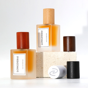 Custom Design Luxury Crimp square <b>Empty</b> Glass Perfume <b>Bottle</b> 30ml 50ml 100ml Frosted Perfume <b>Bottle</b> With Wooden Cap - Product Image 3
