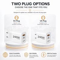 Chargeur de téléphone portable USB C 240W avec prise EU/US, 2 ports USB-C PD, chargeur rapide avec câble Type-C, adaptateur de charge USB Type C 240W