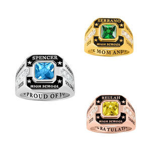 Tùy Chỉnh Thép Không Gỉ Hoặc Brass Cao Cấp Trường Nhẫn Cá Nhân Khắc Birthstone Tốt Nghiệp Cao Đẳng Nhẫn - Product Image 1