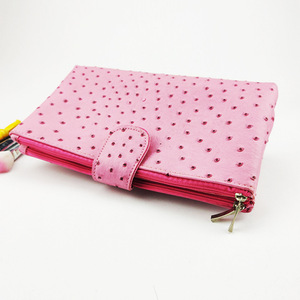 Pink Ostrich Pattern <b>Makeup</b> Bag With Magnetic Buckle Portable Cosmetic <b>Case</b> For Home Storage - Product Image 2